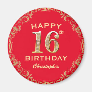 16e verjaardag Lijst van Red en Gold Glitter Magneet