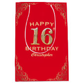 16e verjaardag Lijst van Red en Gold Glitter Medium Cadeauzakje (Voorkant)