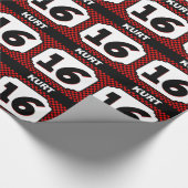 16e verjaardag  Lijst voor Him RED CHECKS V12 Cadeaupapier (Hoek)