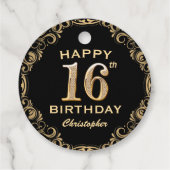 16e verjaardag Lijst voor zwarte en goudglitter Bedankjes Labels (Achterkant)