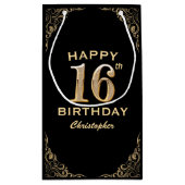 16e verjaardag Lijst voor zwarte en goudglitter Klein Cadeauzakje (Achterkant)