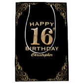 16e verjaardag Lijst voor zwarte en goudglitter Medium Cadeauzakje (Voorkant)