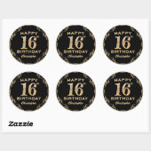16e verjaardag Lijst voor zwarte en goudglitter Ronde Sticker (Vel)