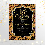 16e verjaardag - Luipaard afdrukken Kaart<br><div class="desc">16e uitnodiging van de verjaardag. Elegant zwart wit design met faux glitter Gold. Kenmerken van de luipaard cheetah-dierlettertype en het scriptlettertype. Ideaal voor een elegant verjaardagsfeestje. Kan elk jaar worden gepersonaliseerd! Bericht me als u verdere aanpassing nodig hebt.</div>