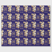 16e verjaardag marineblauw en goudballonnen cadeaupapier (Vlak)