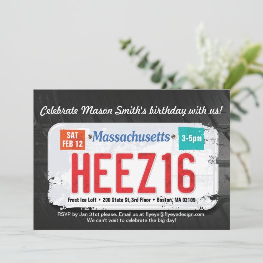 16e verjaardag Massachusetts uitnodiging van de jo (Staand voorkant)