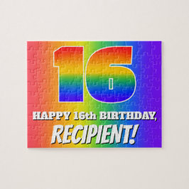 16e verjaardag — Meerkleurig regenboogpatroon "16" Legpuzzel