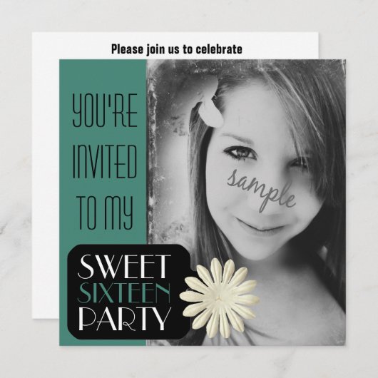 16e verjaardag met grote foto uitgenodigd kaart (Voorkant / Achterkant)