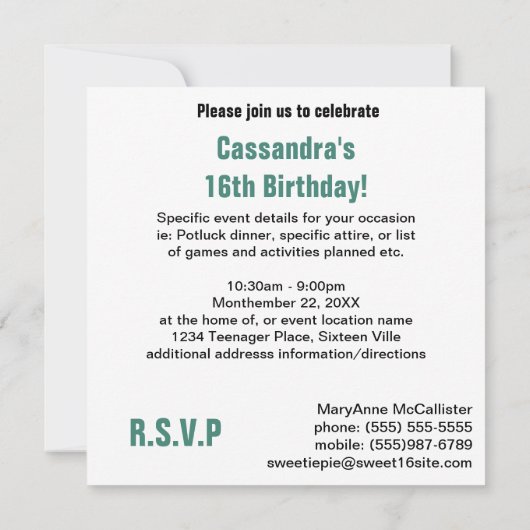 16e verjaardag met grote foto uitgenodigd kaart (Achterkant)