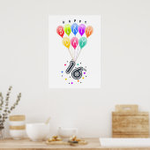16e verjaardag met kleurrijke ballonnen poster (Keuken)