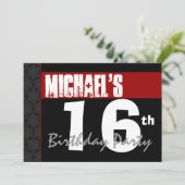 16e verjaardag Modern Red Black Stars v03 Kaart (Staand voorkant)