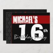 16e verjaardag Modern Red Black Stars v03 Kaart (Voorkant / Achterkant)