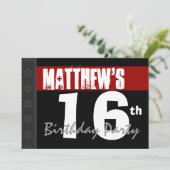 16e verjaardag Modern Red Black Stars v06 Kaart (Staand voorkant)