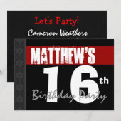 16e verjaardag Modern Red Black Stars v06 Kaart (Voorkant / Achterkant)