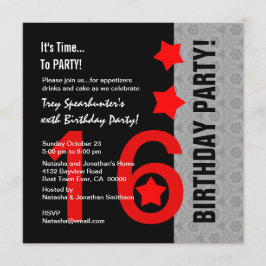 16e verjaardag Modern Red Silver Black A11A Kaart