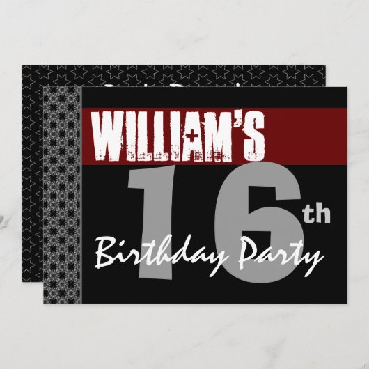 16e verjaardag Modern Red Silver W1701 Kaart (Voorkant / Achterkant)