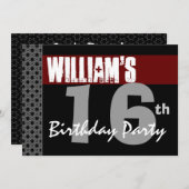 16e verjaardag Modern Red Silver W1701 Kaart (Voorkant / Achterkant)