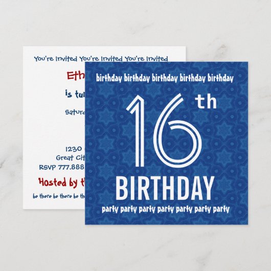 16e verjaardag Moderne geometrische blauwe W1833 Kaart (Voorkant / Achterkant)