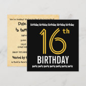 16e verjaardag Moderne Gold en zwarte feestdag Kaart (Voorkant / Achterkant)