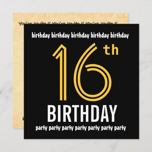 16e verjaardag Moderne Gold en zwarte feestdag Kaart (Voorkant / Achterkant)