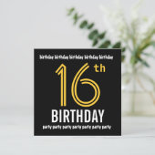 16e verjaardag Moderne Gold en zwarte feestdag Kaart (Staand voorkant)