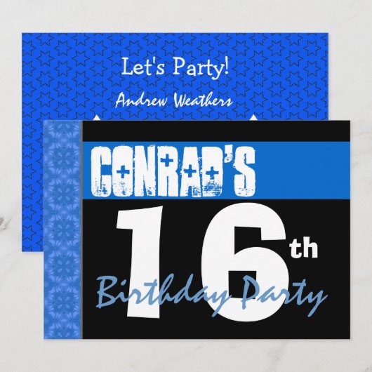 16e verjaardag Moderne, heldere blauwe sterren 2B2 Kaart (Voorkant / Achterkant)