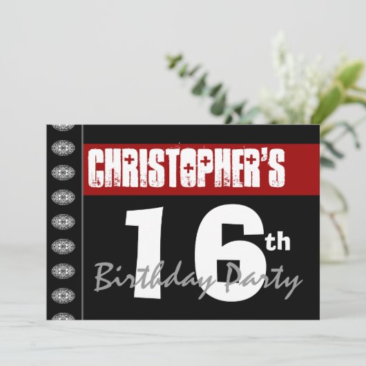 16e verjaardag Moderne Red Black en White 2G Kaart (Staand voorkant)