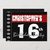 16e verjaardag Moderne Red Black en White 2G Kaart (Voorkant / Achterkant)