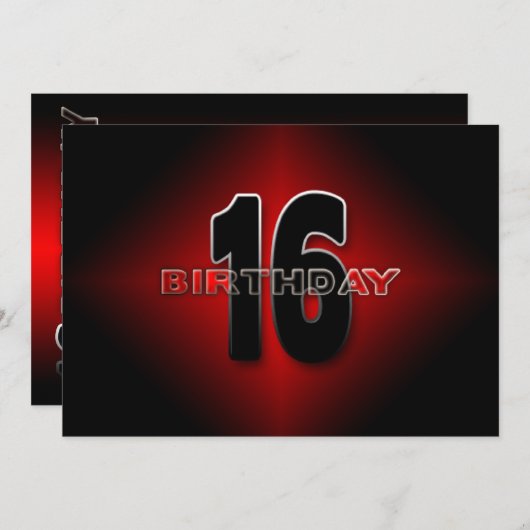 16e verjaardag - Moderne, rode/zwarte/zilver Kaart (Voorkant / Achterkant)