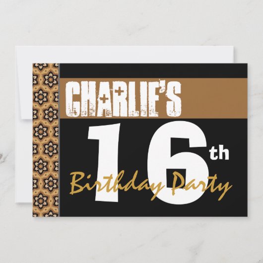 16e verjaardag Moderne Zwarte Gold 2B6 Kaart (Voorkant)