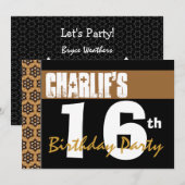 16e verjaardag Moderne Zwarte Gold 2B6 Kaart (Voorkant / Achterkant)
