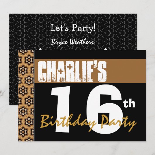 16e verjaardag Moderne Zwarte Gold 2B6 Kaart (Voorkant / Achterkant)