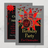 16e verjaardag Musical Drums Custom Invitation Kaart (Voorkant / Achterkant)