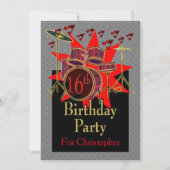 16e verjaardag Musical Drums Custom Invitation Kaart (Voorkant)