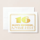 16e verjaardag; naam + Art Deco geïnspireerd look  Folie Kaarten (Voorkant met envelop)