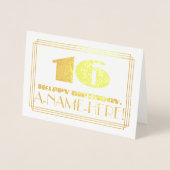 16e verjaardag; naam + Art Deco geïnspireerd look  Folie Kaarten (Voorkant)