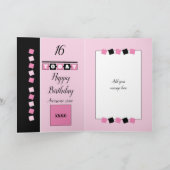 16e verjaardag naam datum roze witte foto kaart (Binnen)
