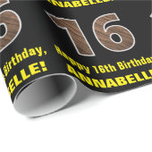 16e verjaardag: Naam & Faux Wood Grain Patroon "16 Cadeaupapier (Rol Hoek)