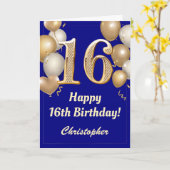 16e verjaardag Navy Blue en Gold Balloons Confetti Kaart (Gele Bloem)