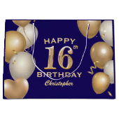 16e verjaardag Navy Blue en Gold Balloons Groot Cadeauzakje (Voorkant)