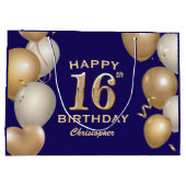 16e verjaardag Navy Blue en Gold Balloons Groot Cadeauzakje (Achterkant)