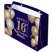 16e verjaardag Navy Blue en Gold Balloons Groot Cadeauzakje (Achterkant Gekanteld)