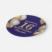 16e verjaardag Navy Blue en Gold Balloons Papieren Bordje (Gekanteld)