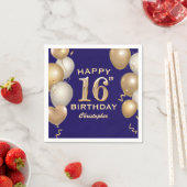 16e verjaardag Navy Blue en Gold Balloons Servet (Insitu)