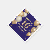 16e verjaardag Navy Blue en Gold Balloons Servet (Hoek)