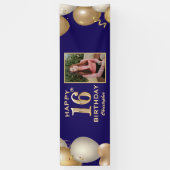 16e verjaardag Navy Blue en Gold Balloons Spandoek (Verticaal)