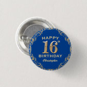 16e verjaardag Navy Blue en Gold Glitter Ronde Button 3,2 Cm (Voorkant /achterkant)