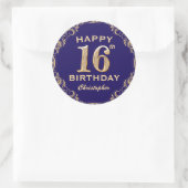 16e verjaardag Navy Blue en Gold Glitter Ronde Sticker (Tas)