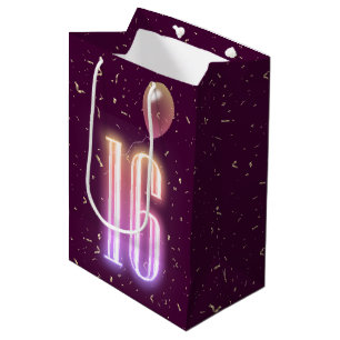 16e verjaardag Neon bord en confetti Medium Cadeauzakje