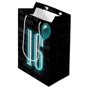 16e verjaardag Neon bord op baksteen Medium Cadeauzakje